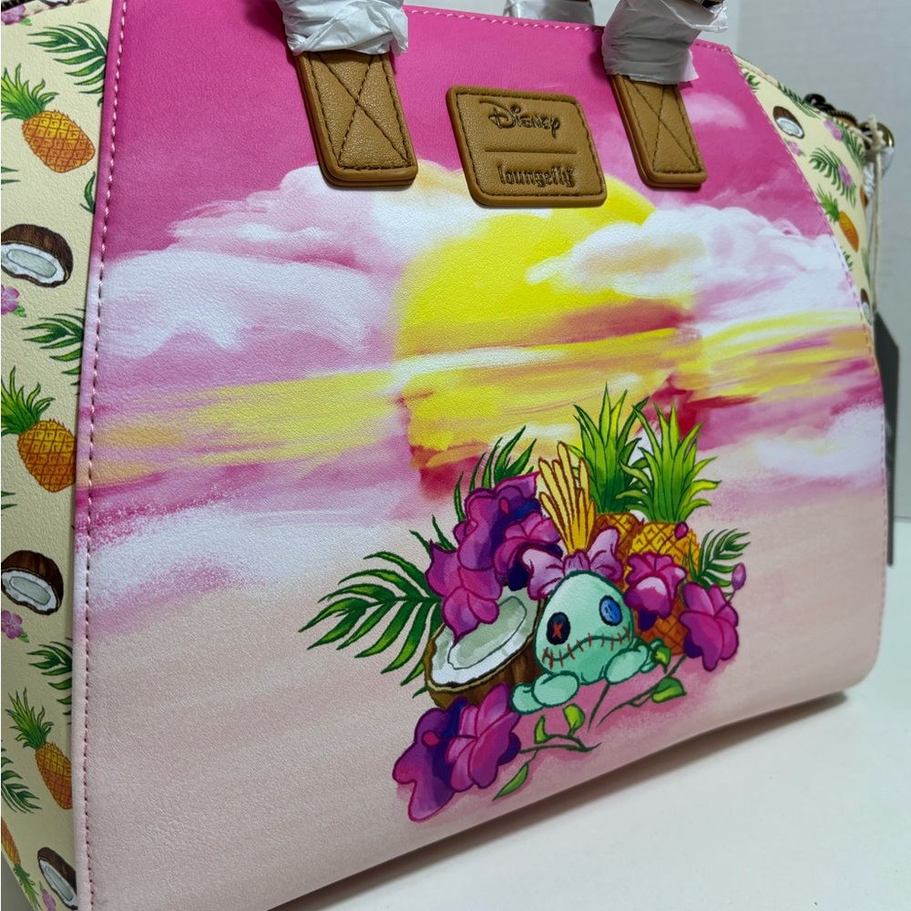 NEW Loungefly Disney Lilo & Stitch Handbag Pink Sunset Pineapple Floral Design - Picture 2 of 7
